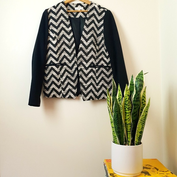 Chevron Tweed Blazer Jacket Black Size Large - Picture 7 of 8